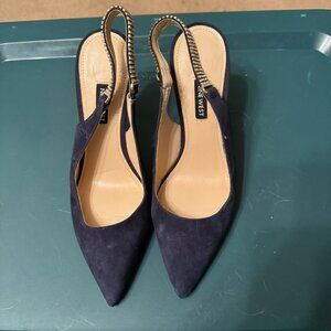 Nine West Navy Suede Crystal Accented Slingbacks Size 9; Never Worn